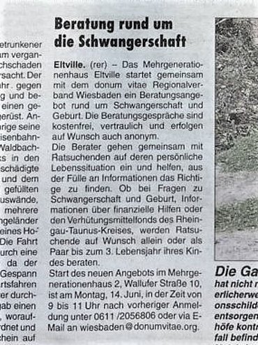 Neu: Beratungsangebot von donum vitae jetzt auch im Mehrgenerationshaus 2 in Eltville