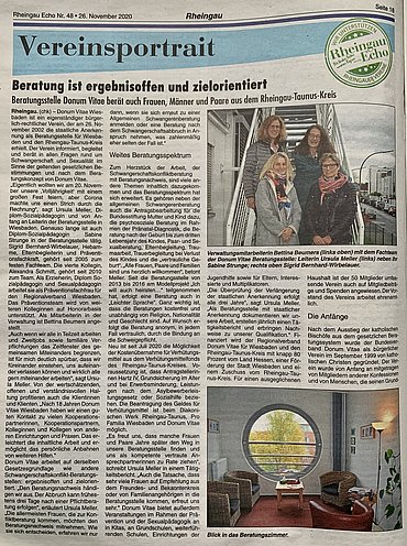 Vereinsportrait donum vitae Wiesbaden - Rheingau Echo 26.November 2020